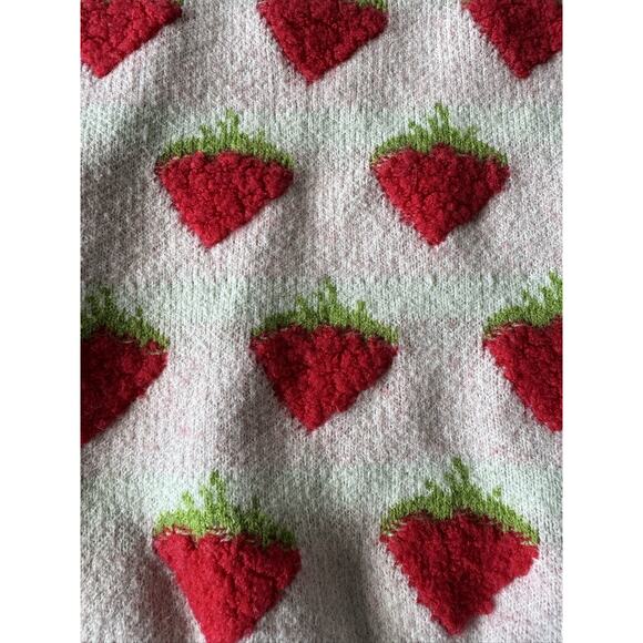 Vintage Handmade Womens Strawberry Knit Sweater Pink White Striped Pullover XS/S - Picture 9 of 9